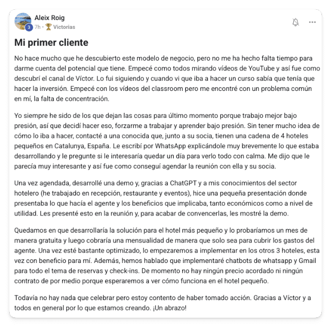Victoria de un alumno de MonetizIA Masters #011
