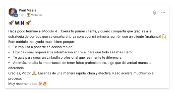 Victoria de un alumno de MonetizIA Masters #017