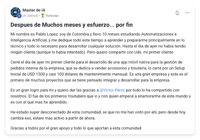 Victoria de un alumno de MonetizIA Masters #046
