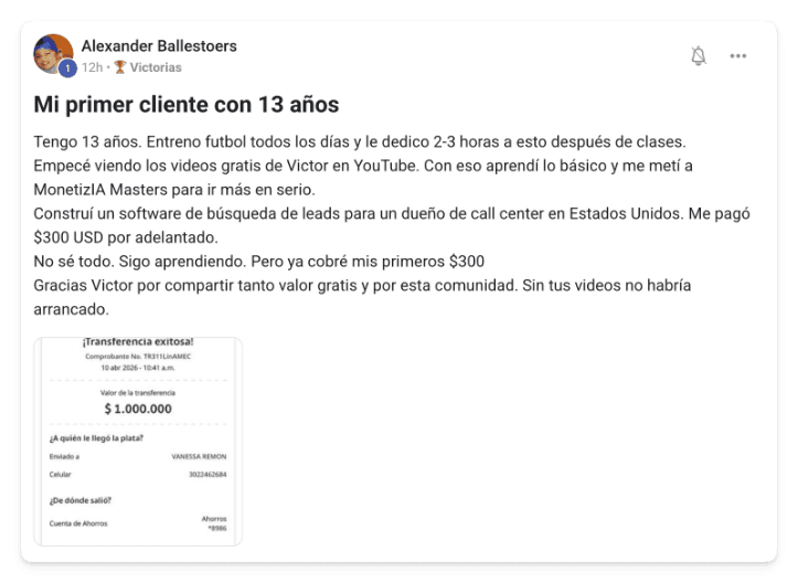 Victoria de un alumno de MonetizIA Masters #054