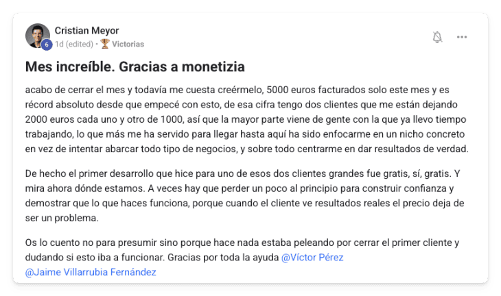 Victoria de un alumno de MonetizIA Masters #058